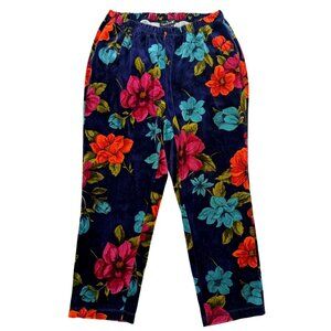 Carole Little Velour Pants 2X Floral Elastic Waist Multicolor Soft Plus Size
